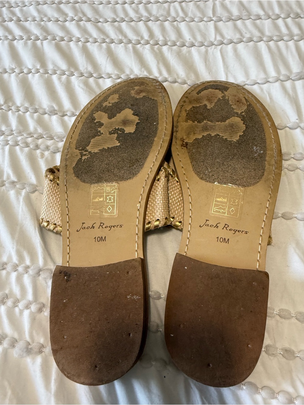 Jack Rogers Nautical Sailboat Sandals Women’s Size 10M Gold Raffia Leather - Picture 5 of 5